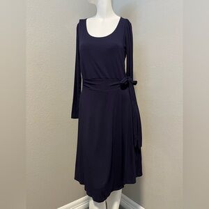 BODEN Women’s Navy Scoop Neck LS Wrap Tie Waist Jersey Midi Dress Size US 8R